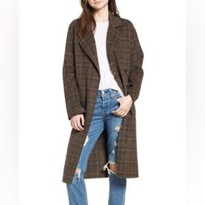Avec Les Filles + Double Face Plaid Wool Blend Coat - M